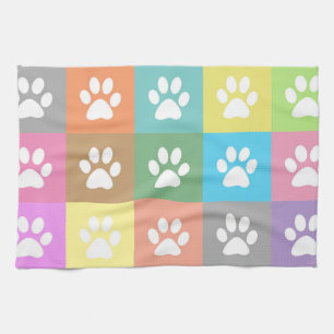 Colorful paw prints pattern tea towel