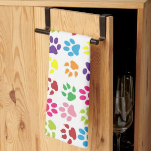 Colorful Paw Prints Pattern Tea Towel
