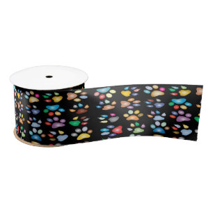 Colorful paw prints satin ribbon