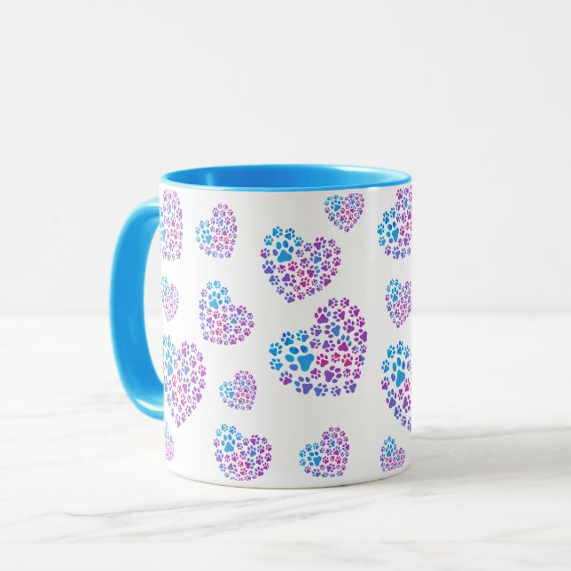 Colorful Paws in Hearts Mug (Front Left)
