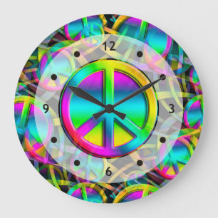 Colorful PEACE seamless pattern + your ideas Large Clock