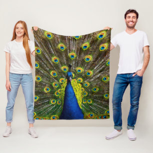 Colorful peacock fleece blanket