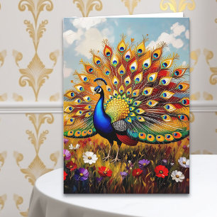 Colorful Peacock Grandma's Personalized Birthday Card