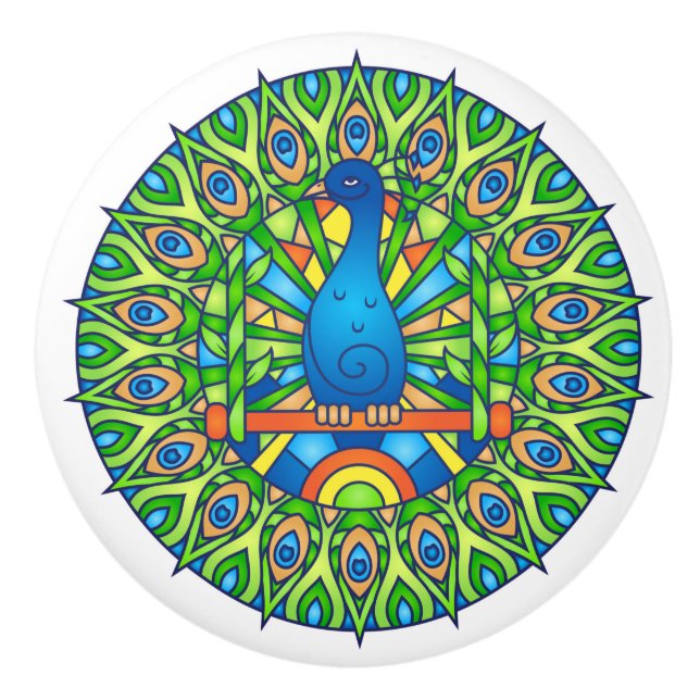 Colorful Peacock Mandala Ceramic Pull (Front)