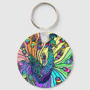 COLORFUL PEACOCK PEAFOWL KEY-CHAIN KEY RING