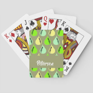 Colorful pears on green playing cards