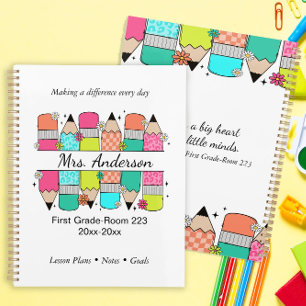 Colorful Pencil Teacher Name Classroom Planner