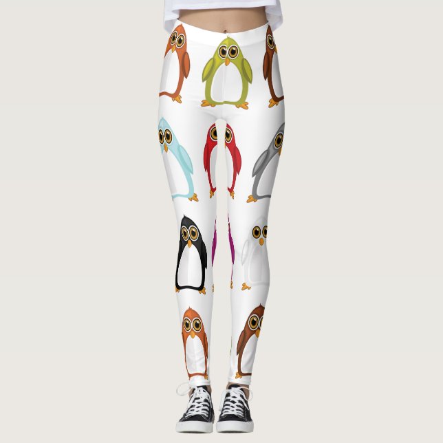 Colorful Penguin Pattern – Bold Rainbow Animal Leggings (Front)