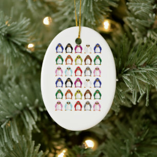 Colorful Penguin Pattern Cute Christmas Tree Decor Ceramic Ornament