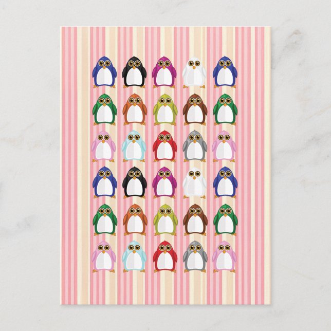 Colorful Penguin Pattern – Fun Rainbow Animal Postcard (Front)