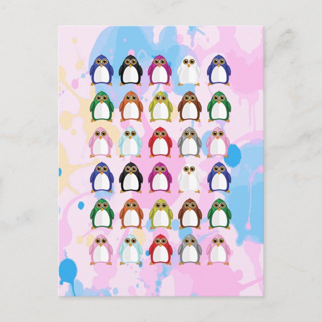 Colorful Penguin Pattern – Fun Rainbow Animal Postcard (Front)