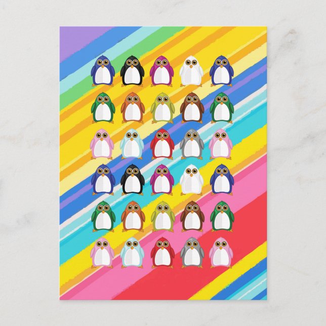 Colorful Penguin Pattern – Fun Rainbow Animal Postcard (Front)