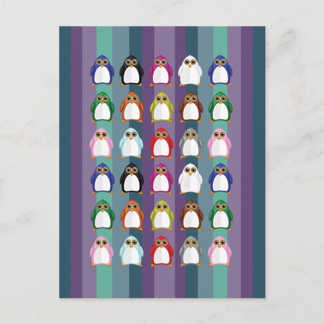 Colorful Penguin Pattern – Playful Rainbow Animal Postcard (Front)