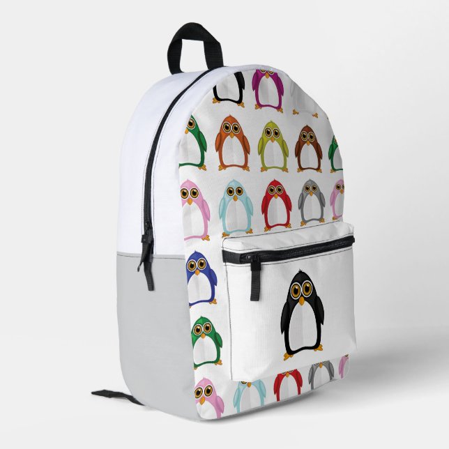Colorful Penguin Pattern – Rainbow Animal Printed Backpack (Back Corner Left)