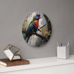 Colorful Perch: A Rainbow Lorikeet in the Tree Large Clock