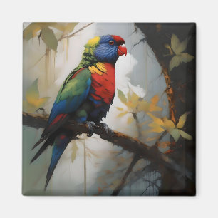 Colorful Perch: A Rainbow Lorikeet in the Tree Magnet