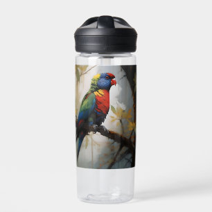 Colorful Perch: A Rainbow Lorikeet in the Tree Water Bottle