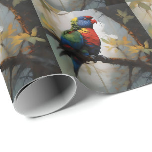 Colorful Perch: A Rainbow Lorikeet in the Tree Wrapping Paper