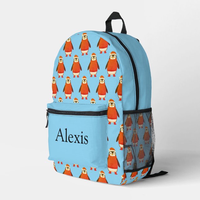 Colorful personalized backpack, kids cute penguin printed backpack (Back Corner Right)