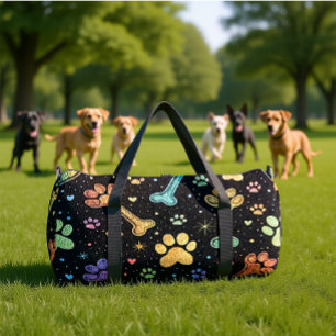 Colorful Pet Bones Paw Print Monogram Personalize Duffle Bag