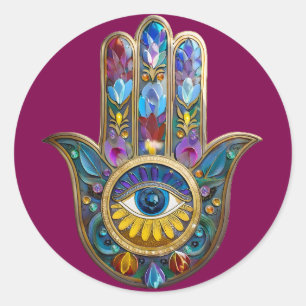 Colorful Petals Leaves Hamsa Sapphire Third Eye Classic Round Sticker
