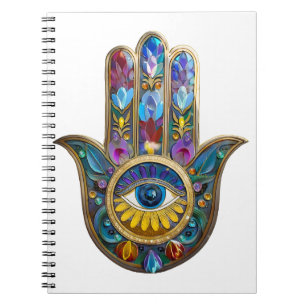 Colorful Petals Leaves Hamsa Sapphire Third Eye Notebook