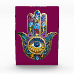 Colorful Petals Leaves Hamsa Sapphire Third Eye Photo Block