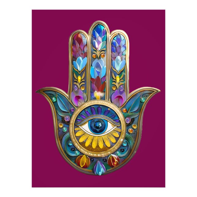 Colorful Petals Leaves Hamsa Sapphire Third Eye Photo Print (Front)