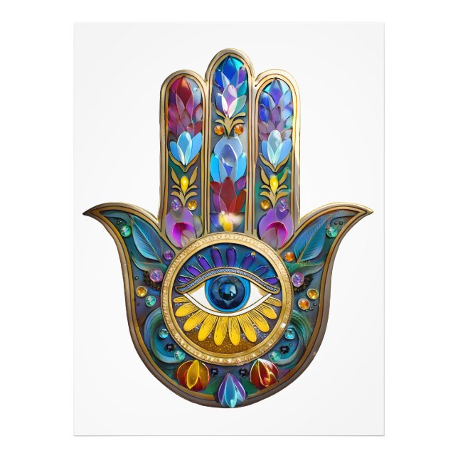 Colorful Petals Leaves Hamsa Sapphire Third Eye Photo Print (Front)
