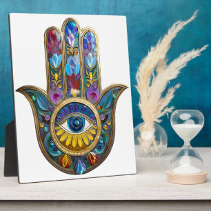 Colorful Petals Leaves Hamsa Sapphire Third Eye Plaque
