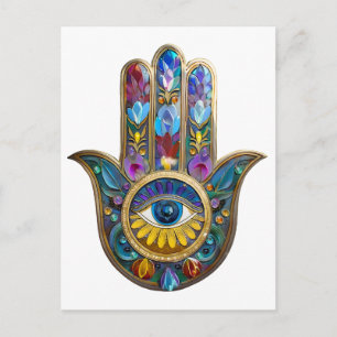 Colorful Petals Leaves Hamsa Sapphire Third Eye Postcard