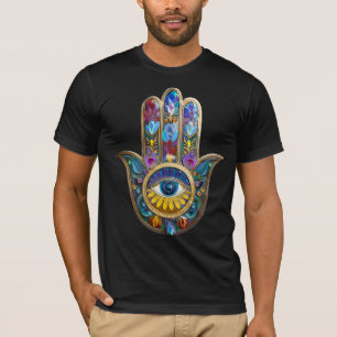 Colorful Petals Leaves Hamsa Sapphire Third Eye T-Shirt