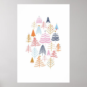 Colorful Pine Tree Christmas Drawing Poster