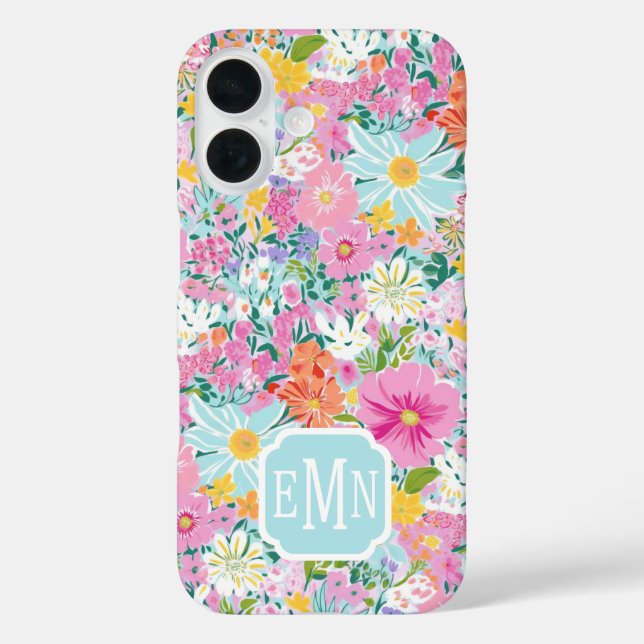 Colorful Pink Garden Monogrammed Case-Mate iPhone Case (Back)