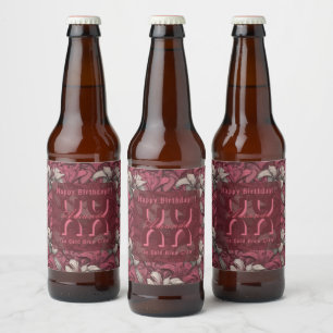 Colorful Pink Lilies Themed Girl Birthday Party Beer Bottle Label