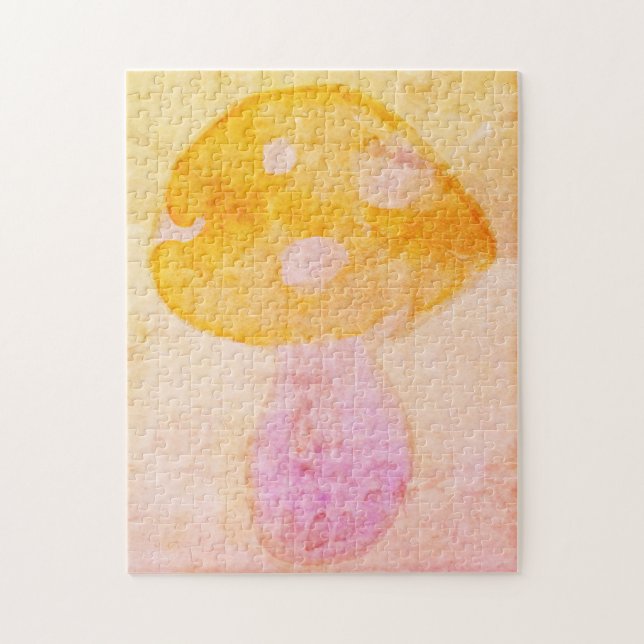 Colorful Pink Orange Watercolor Mushroom Jigsaw Puzzle (Vertical)