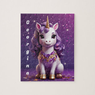 Colorful pink purple unicorn personalized jigsaw puzzle