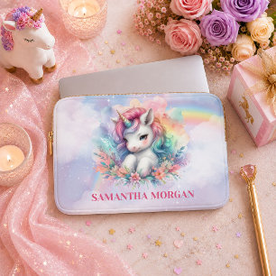 Colorful Pink Unicorn Girl Birthday Laptop Case