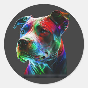 Colorful Pit-Bull Beauty Graphic Art Pitbull Dog L Classic Round Sticker