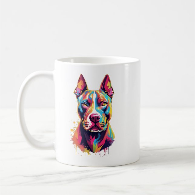 Colorful Pitbull Mug – Vibrant Pop Art Dog Design (Left)