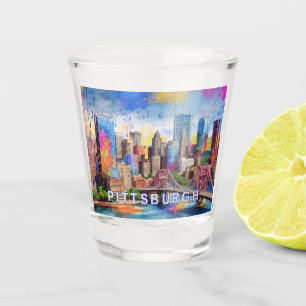 Colorful Pittsburgh Skyline Abstract Art Shot Glass
