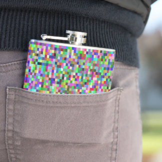 Colorful Pixel Squares Background Pattern Hip Flask