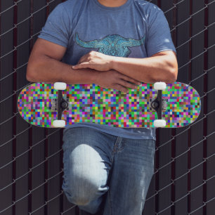 Colorful Pixel Squares Background Pattern Skateboard