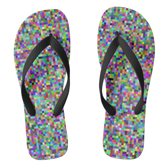 Colorful Pixel Squares Background Pattern Thongs (Footbed)