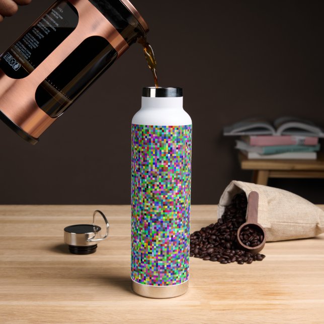 Colorful Pixel Squares Background Pattern Water Bottle (Coffee)