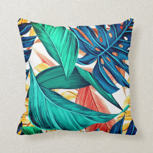 Colorful Plant Leaves Tropical Design Cushion