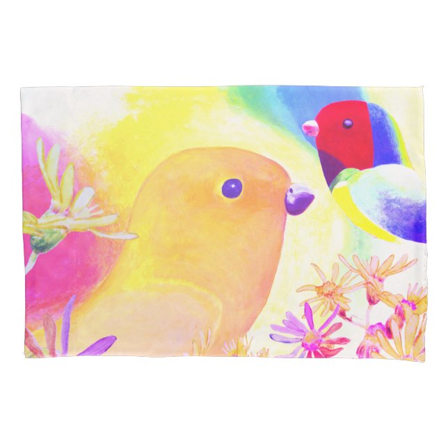 Colorful Playful Birds Pillowcase (Front)