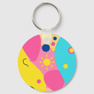 Colorful Playful Organic Shapes Pattern Key Ring