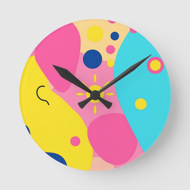 Colorful Playful Organic Shapes Pattern Round Clock (Front)