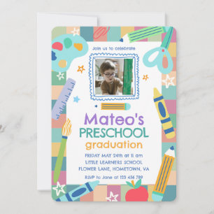 Colorful Playful Photo Preschool Graduation Invitation